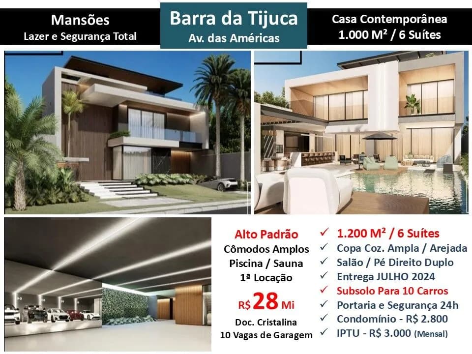Foto Casa 1200m2 Condomínio Mansões Barra da Tijuca
