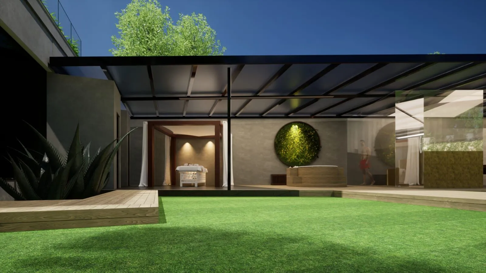 Vista dos jardins e paisagismo da casa 1485m² Condomínio Mansões