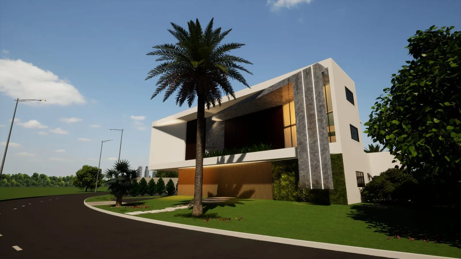 Vista panorâmica da área externa da casa 1485m² Condomínio Mansões