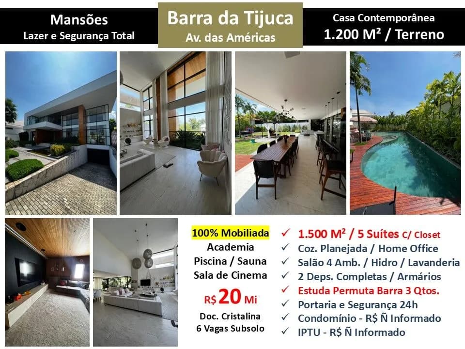 Foto Casa 1500m2 Condomínio Mansões Barra da Tijuca