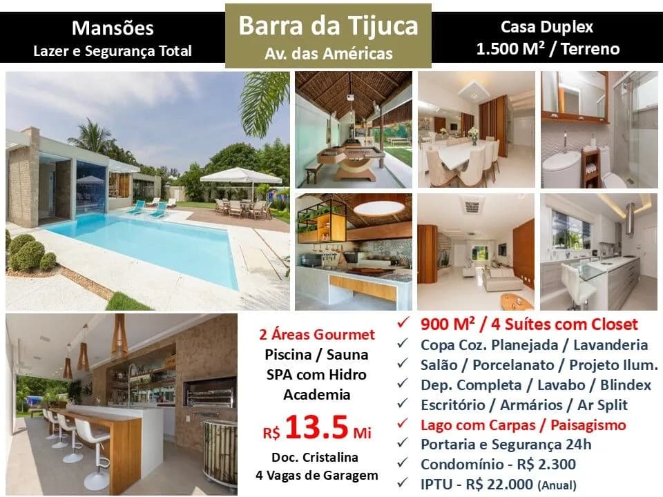 Foto Casa 900m2 Condomínio Mansões Barra da Tijuca