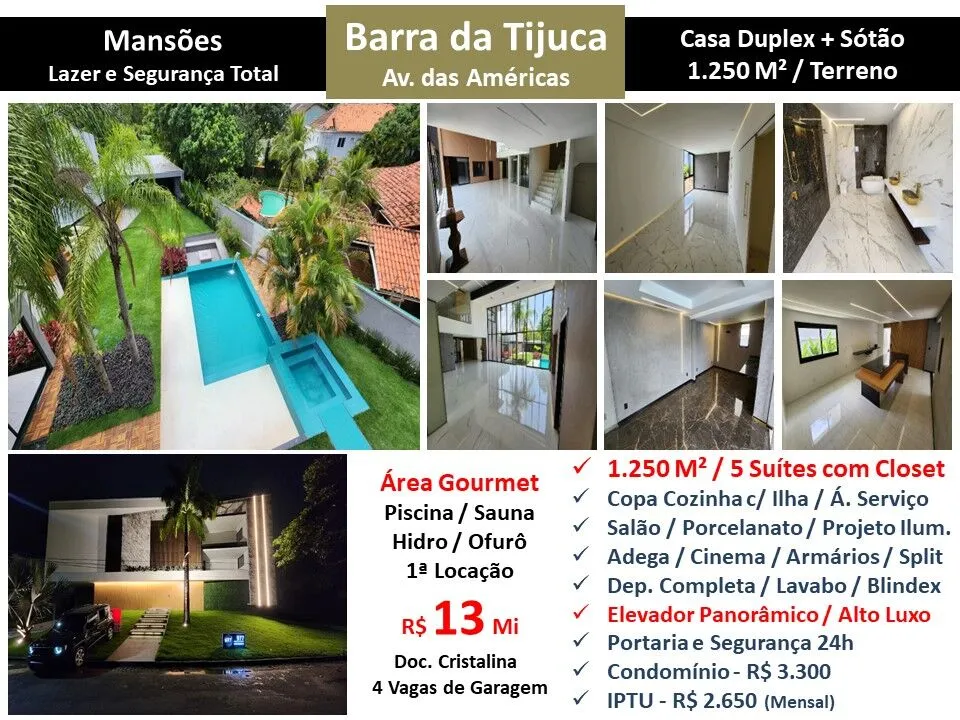 Casa Duplex Alto Luxo 1250m² — Elevador Panorâmico